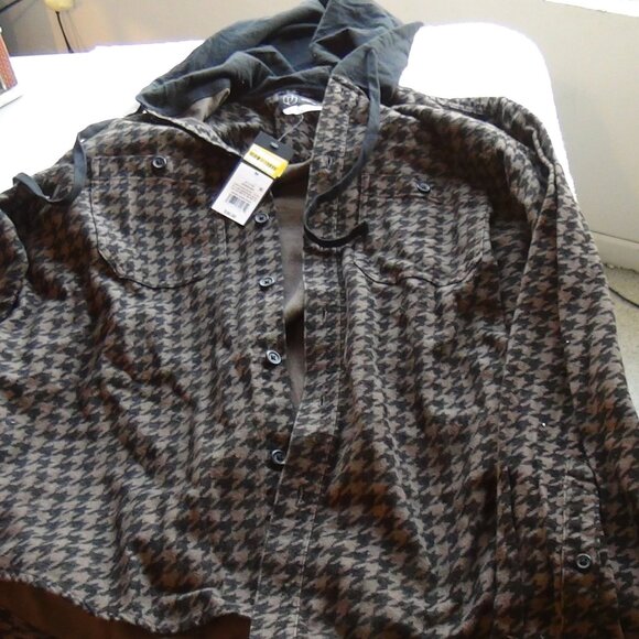 MEN'S Original Use Hoody Jacket Sweater Brown Houndstooth ButtonUp Long Sleeve M - Picture 1 of 16